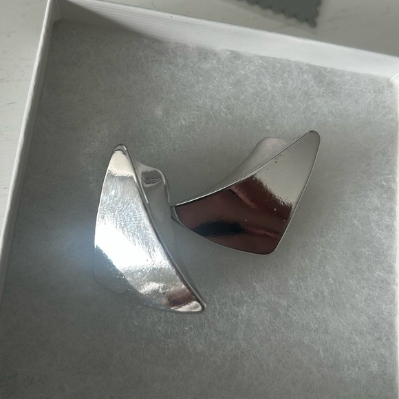 Yves Saint Laurent Silver Geometric Clip-On style pierced Earrings Vintage - Picture 7 of 15